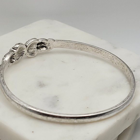 Sterling Silver Bangle Bracelet with Intricate Marcasite Detailing Unsigned - Picture 11 of 16